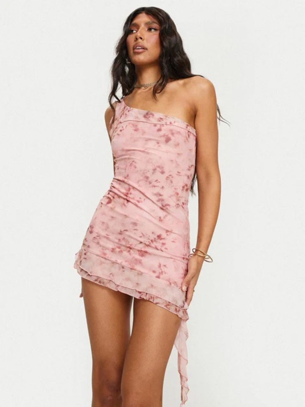 Princess Polly Bramwell Blush Pink One-Shoulder Tie-Dye Mini Dress